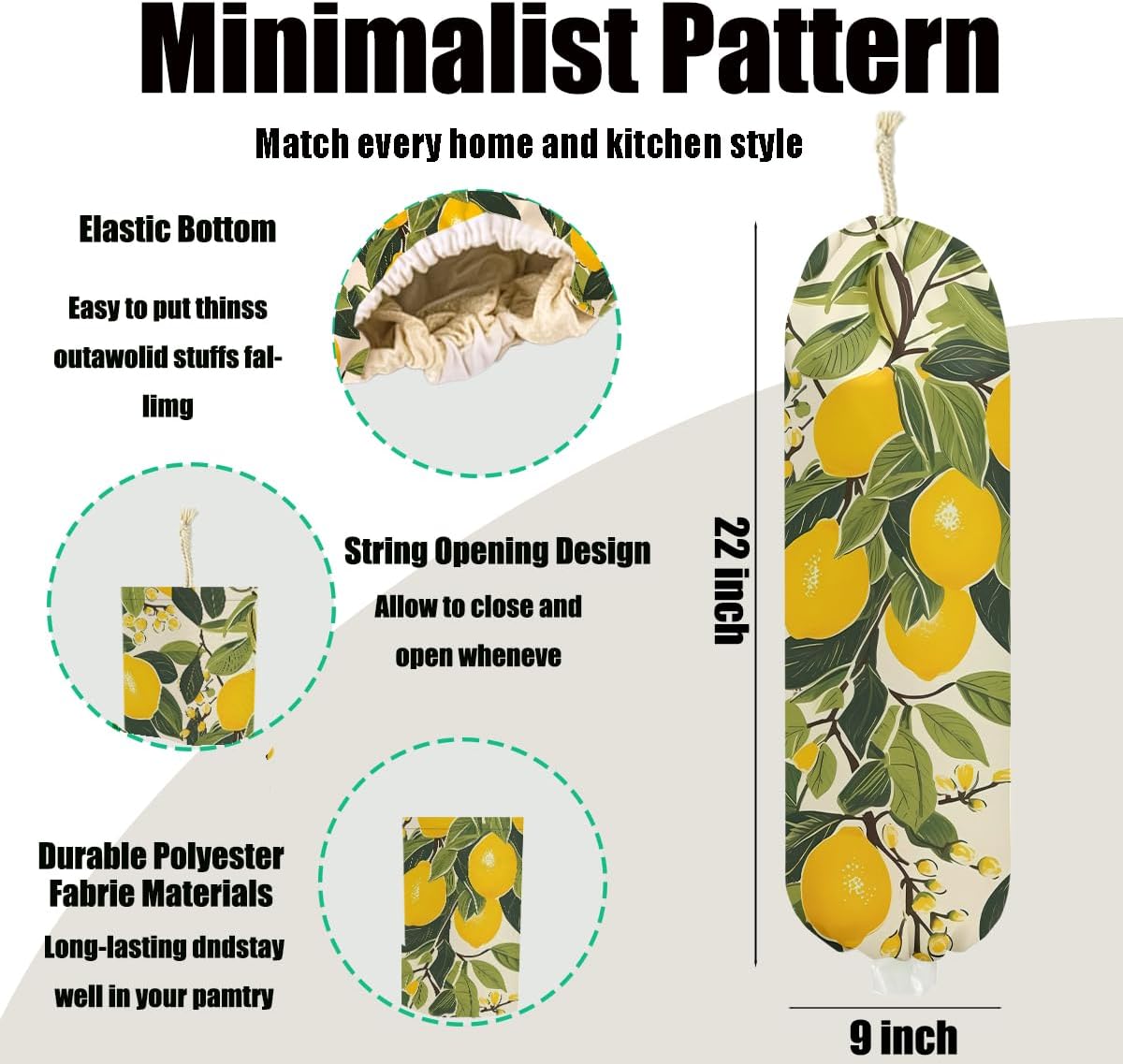 Lemon Plastic Bag Holder for Kitchen Essentials, Lemon Gifts for Women Mom | Summer Wall Mount Grocery Bag Holder for Plastic Bags, Washable Grocery Bags Storage Dispenser for Home Kitchen Decor