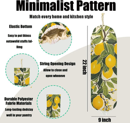 Lemon Plastic Bag Holder for Kitchen Essentials, Lemon Gifts for Women Mom | Summer Wall Mount Grocery Bag Holder for Plastic Bags, Washable Grocery Bags Storage Dispenser for Home Kitchen Decor