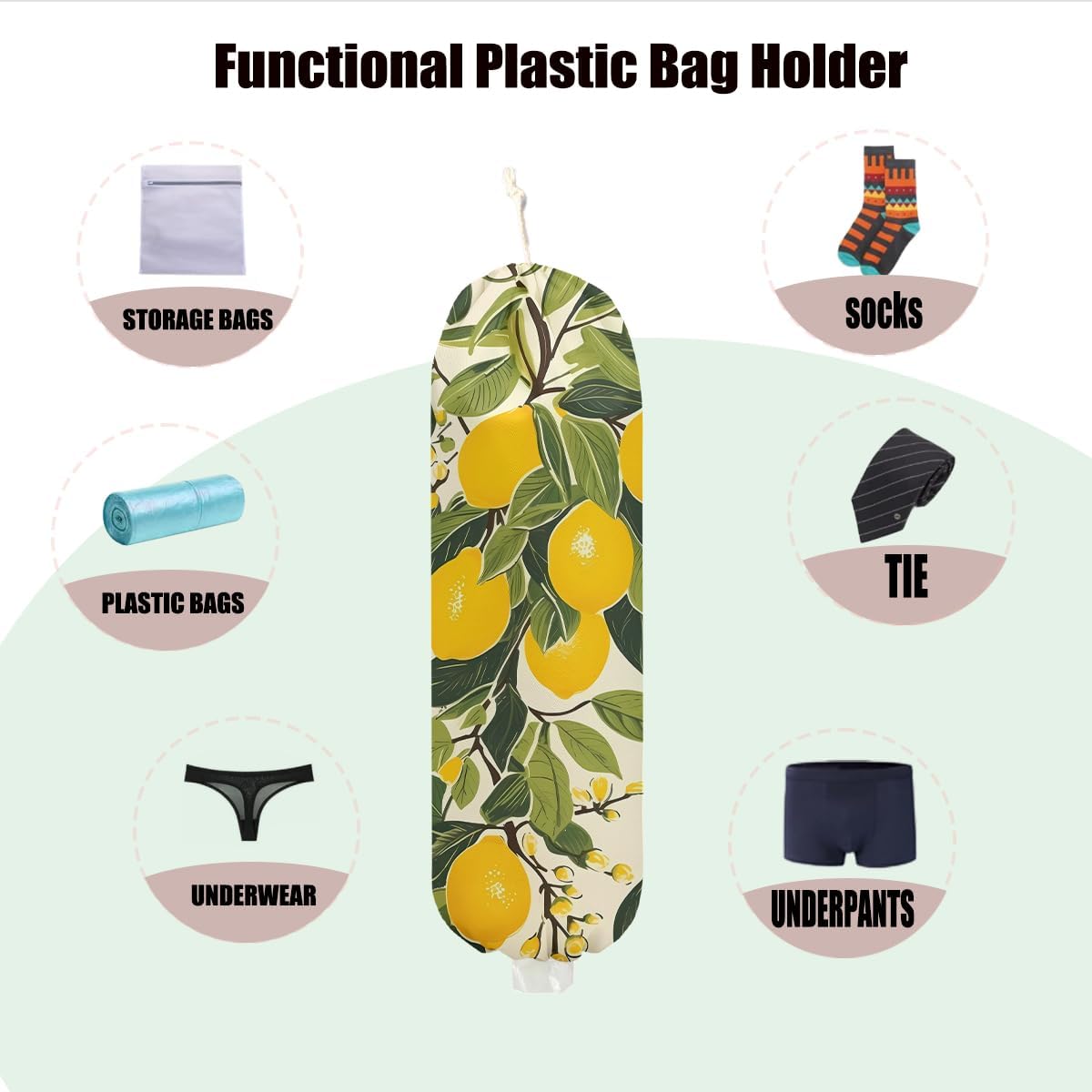 Lemon Plastic Bag Holder for Kitchen Essentials, Lemon Gifts for Women Mom | Summer Wall Mount Grocery Bag Holder for Plastic Bags, Washable Grocery Bags Storage Dispenser for Home Kitchen Decor