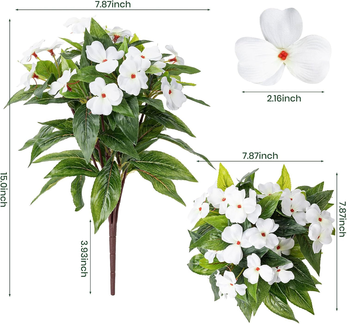 Artificial Fake Flowers for Outdoor Décor 6 Bundles UV Resistant Fake Plants for Planter Faux Impatiens for Home Porch/Garden Stunning（Yellow/White）