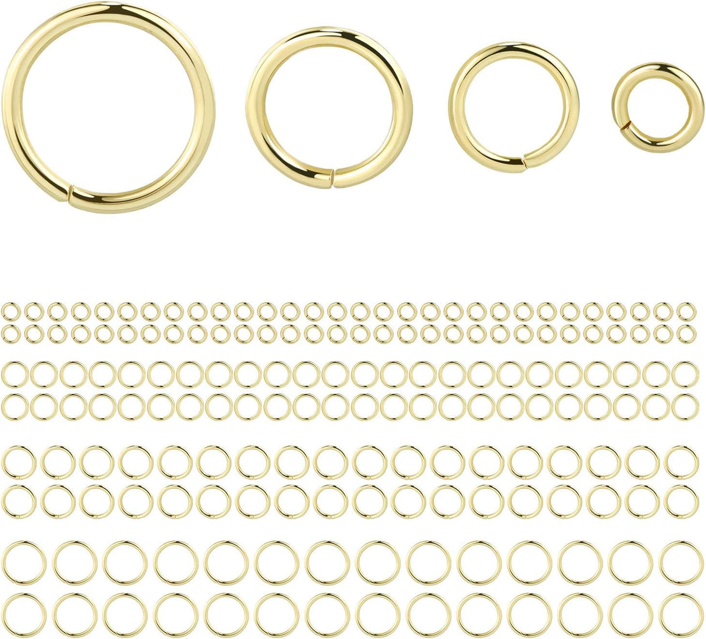 14k Gold Plated Jump Rings 900PCS 4/6/8/10 mm Gold Jump Rings Strong Open Ring Bulk for Necklace Bracelet Earrings Jewelry Making | 4/6/8/10 MM Gold Jump Rings Brass Sturdy Open Jump Ring for Necklace Bracelet Jewelry Making（100 PCS）