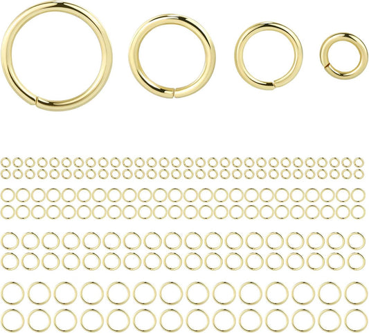 14k Gold Plated Jump Rings 900PCS 4/6/8/10 mm Gold Jump Rings Strong Open Ring Bulk for Necklace Bracelet Earrings Jewelry Making | 4/6/8/10 MM Gold Jump Rings Brass Sturdy Open Jump Ring for Necklace Bracelet Jewelry Making（100 PCS）