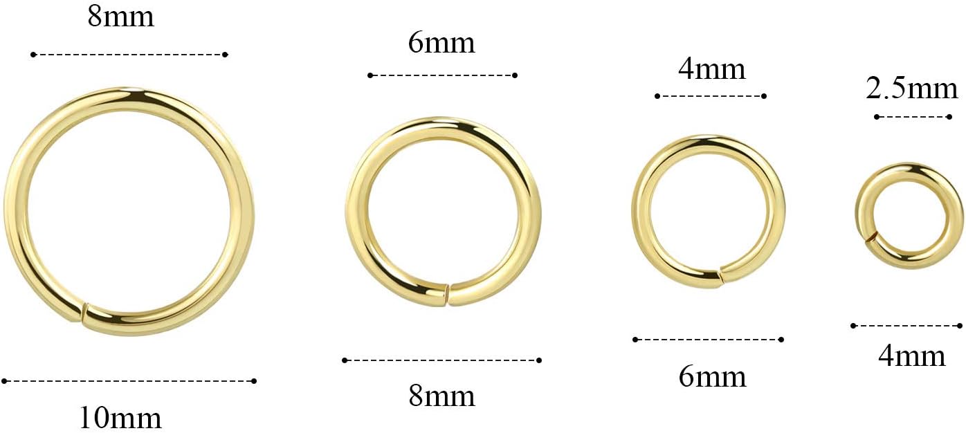 14k Gold Plated Jump Rings 900PCS 4/6/8/10 mm Gold Jump Rings Strong Open Ring Bulk for Necklace Bracelet Earrings Jewelry Making | 4/6/8/10 MM Gold Jump Rings Brass Sturdy Open Jump Ring for Necklace Bracelet Jewelry Making（100 PCS）
