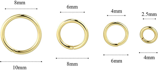 14k Gold Plated Jump Rings 900PCS 4/6/8/10 mm Gold Jump Rings Strong Open Ring Bulk for Necklace Bracelet Earrings Jewelry Making | 4/6/8/10 MM Gold Jump Rings Brass Sturdy Open Jump Ring for Necklace Bracelet Jewelry Making（100 PCS）