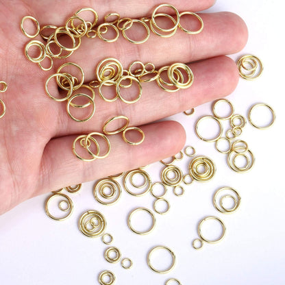 14k Gold Plated Jump Rings 900PCS 4/6/8/10 mm Gold Jump Rings Strong Open Ring Bulk for Necklace Bracelet Earrings Jewelry Making | 4/6/8/10 MM Gold Jump Rings Brass Sturdy Open Jump Ring for Necklace Bracelet Jewelry Making（100 PCS）