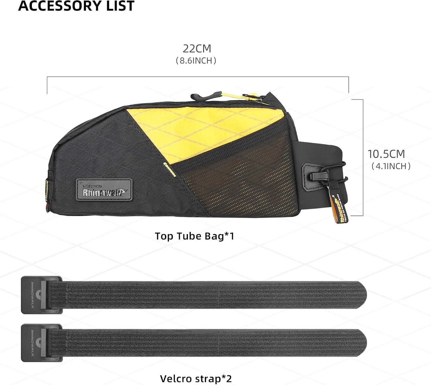 Waterproof Bike Frame Bag 1.2L with Phone Holder – Black+Yellow | Compact phone storage with screw or strap mounting, dual mesh pockets, cable slot and shape-retaining PE support