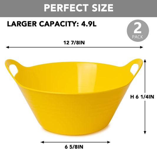 2 Pack Snack Bowls (4.9L Large), Plastic Serving Bowls for Party, Large Bowls with Handles for Kitchen, Fruit, Cereal, Candy, Salad and Chip, Microwave Safe