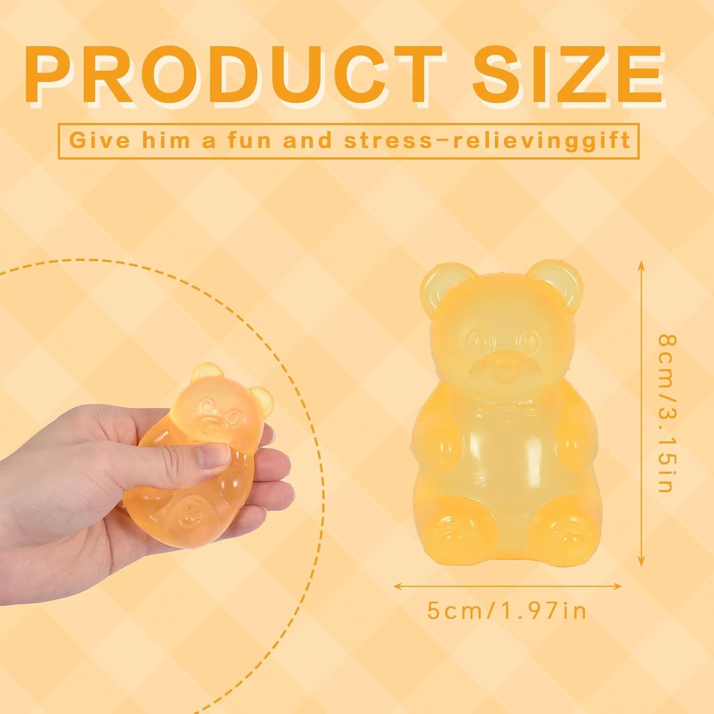 Gummy Bear Squishy Toy for Kids Ages 3+ & Adults, Slow Rising Squeeze Bear, Soft High-Density Handheld Sensory Toy, Cute Party Favor, Classroom Prize & Desk Toy(Yellow)