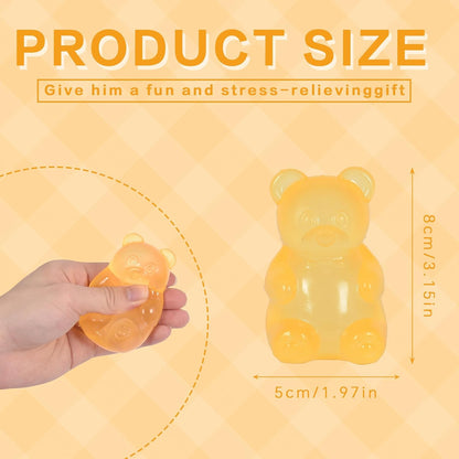 Gummy Bear Squishy Toy for Kids Ages 3+ & Adults, Slow Rising Squeeze Bear, Soft High-Density Handheld Sensory Toy, Cute Party Favor, Classroom Prize & Desk Toy(Yellow)