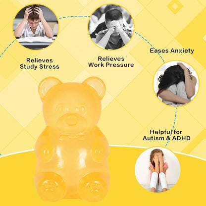 Gummy Bear Squishy Toy for Kids Ages 3+ & Adults, Slow Rising Squeeze Bear, Soft High-Density Handheld Sensory Toy, Cute Party Favor, Classroom Prize & Desk Toy(Yellow)