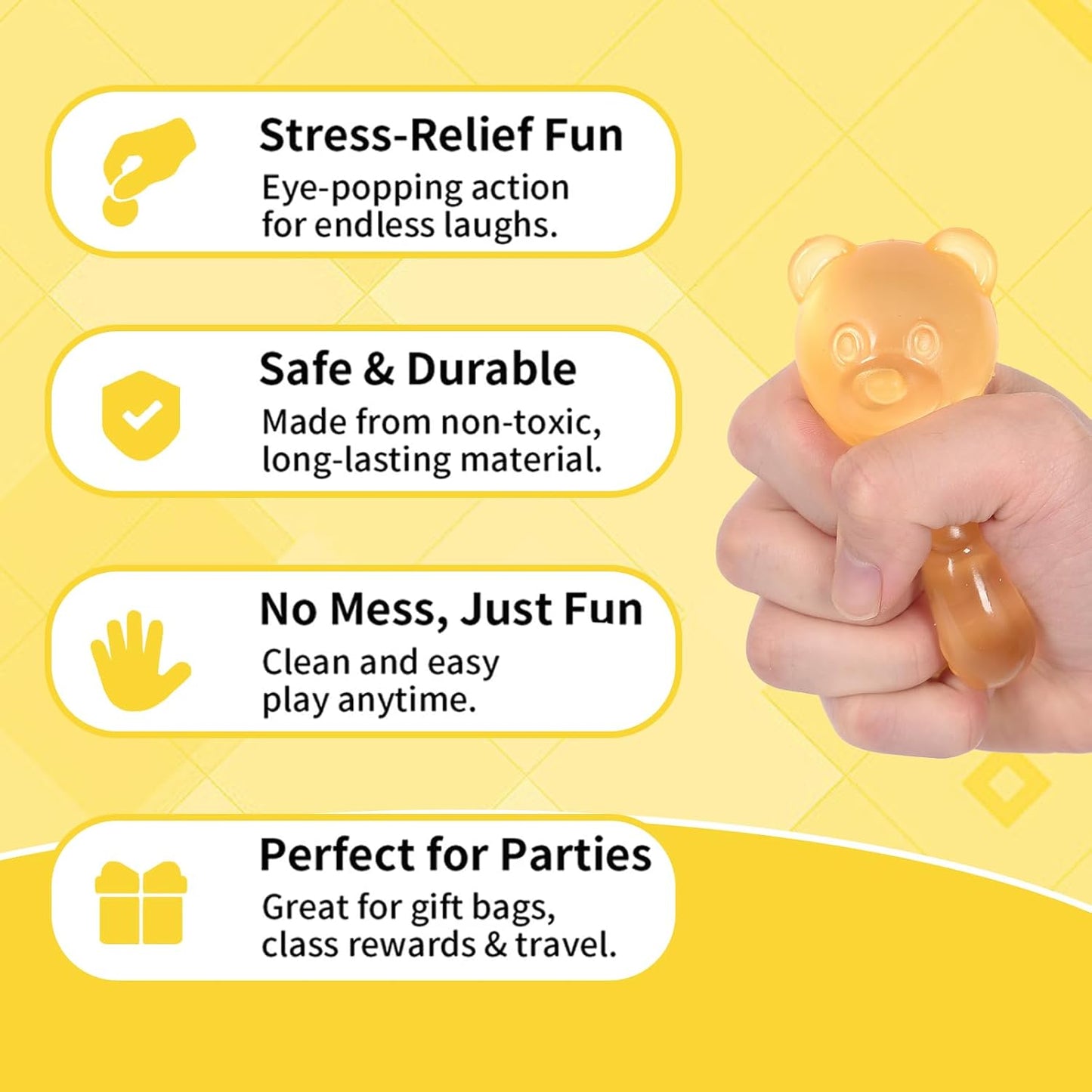 Gummy Bear Squishy Toy for Kids Ages 3+ & Adults, Slow Rising Squeeze Bear, Soft High-Density Handheld Sensory Toy, Cute Party Favor, Classroom Prize & Desk Toy(Yellow)