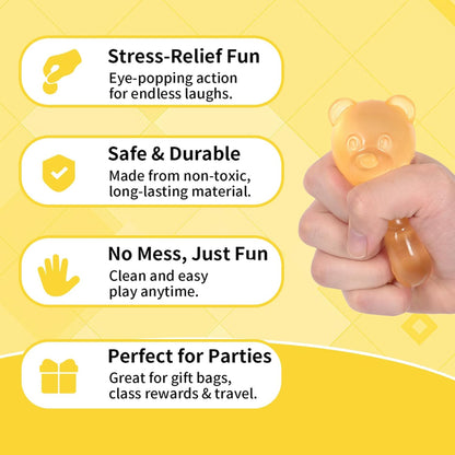 Gummy Bear Squishy Toy for Kids Ages 3+ & Adults, Slow Rising Squeeze Bear, Soft High-Density Handheld Sensory Toy, Cute Party Favor, Classroom Prize & Desk Toy(Yellow)