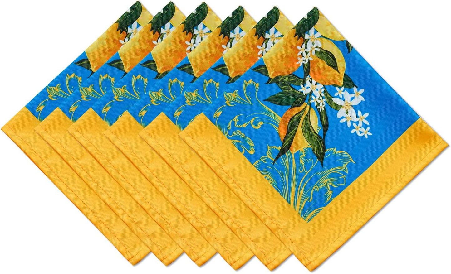 Provence Blue Lemon Mediterranean Tile Tabletop for Spring Summer Decorations, Picnics and Dinner Parties - Indoor Outdoor, Stain and Water Resistant, Napkin Set, 20 x 20