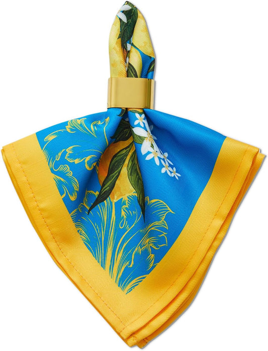 Provence Blue Lemon Mediterranean Tile Tabletop for Spring Summer Decorations, Picnics and Dinner Parties - Indoor Outdoor, Stain and Water Resistant, Napkin Set, 20 x 20
