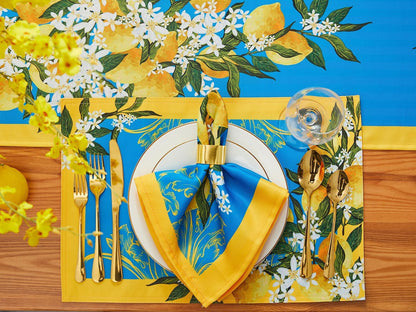 Provence Blue Lemon Mediterranean Tile Tabletop for Spring Summer Decorations, Picnics and Dinner Parties - Indoor Outdoor, Stain and Water Resistant, Napkin Set, 20 x 20