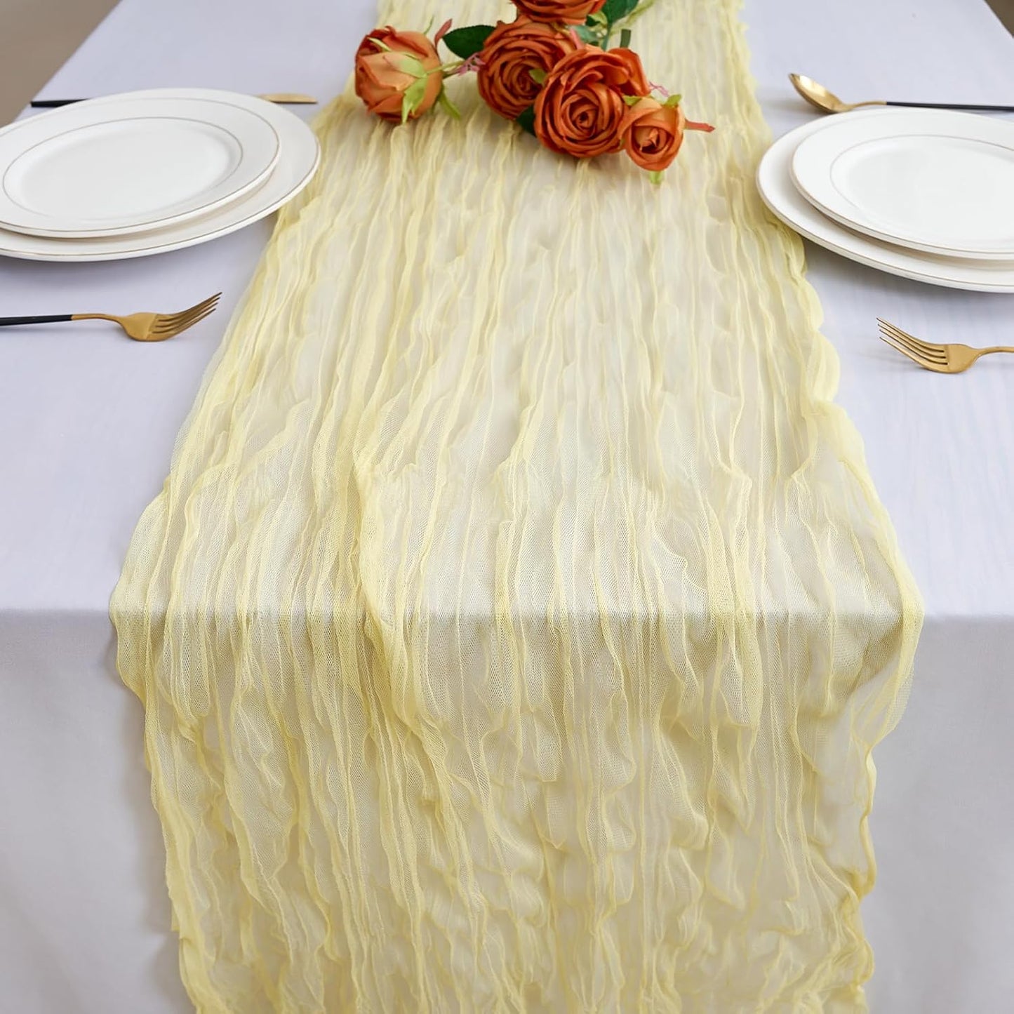 Yellow Cheesecloth Table Runner Summer Halloween Christmas 10Ft Cheese Cloth Rustic Gauze Boho Table Runner for Baby Shower Wedding Bridal Decor