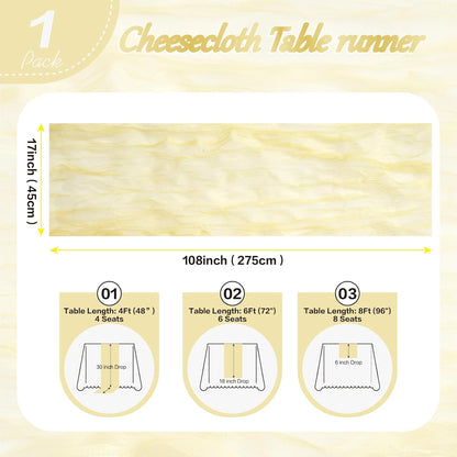Yellow Cheesecloth Table Runner Summer Halloween Christmas 10Ft Cheese Cloth Rustic Gauze Boho Table Runner for Baby Shower Wedding Bridal Decor