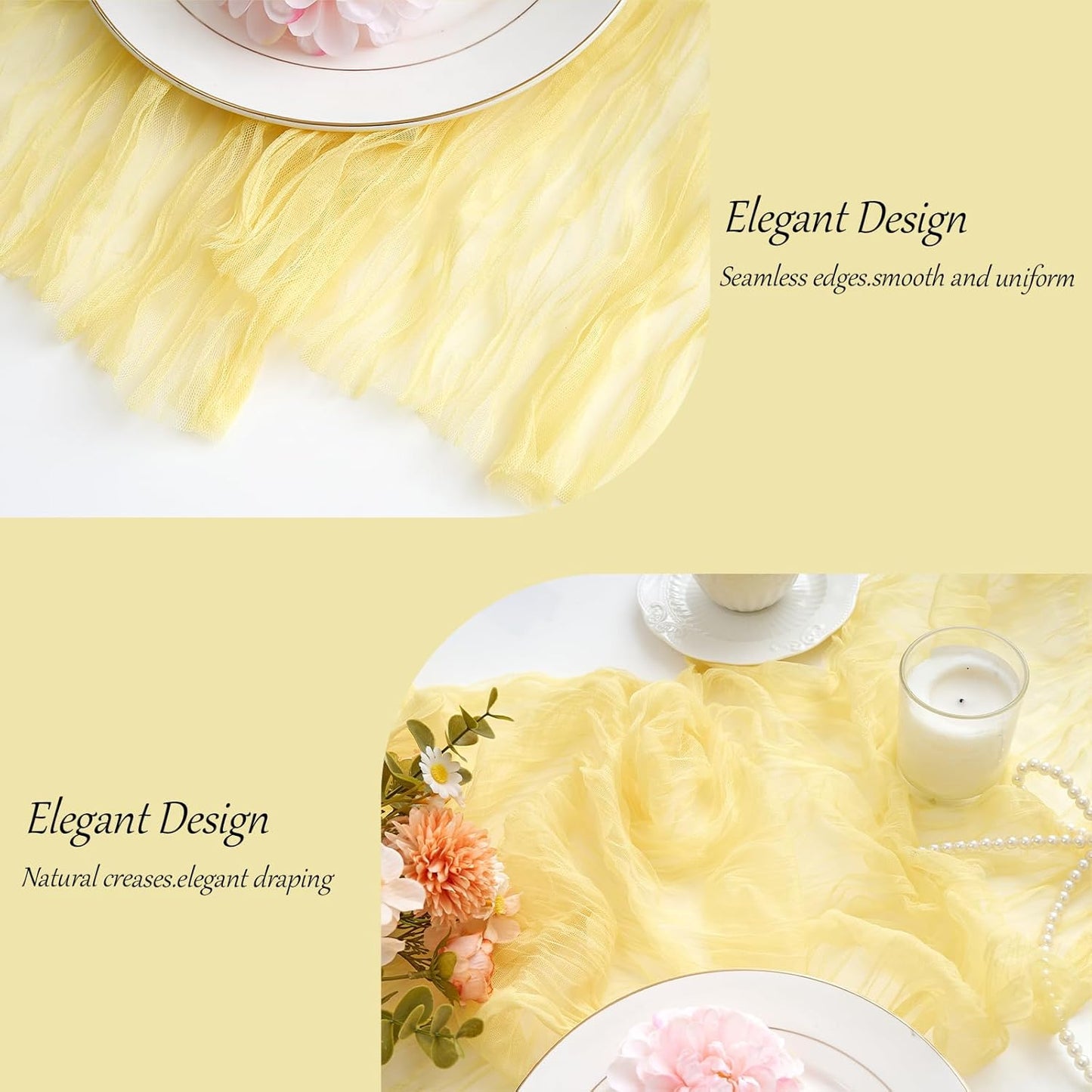 Yellow Cheesecloth Table Runner Summer Halloween Christmas 10Ft Cheese Cloth Rustic Gauze Boho Table Runner for Baby Shower Wedding Bridal Decor