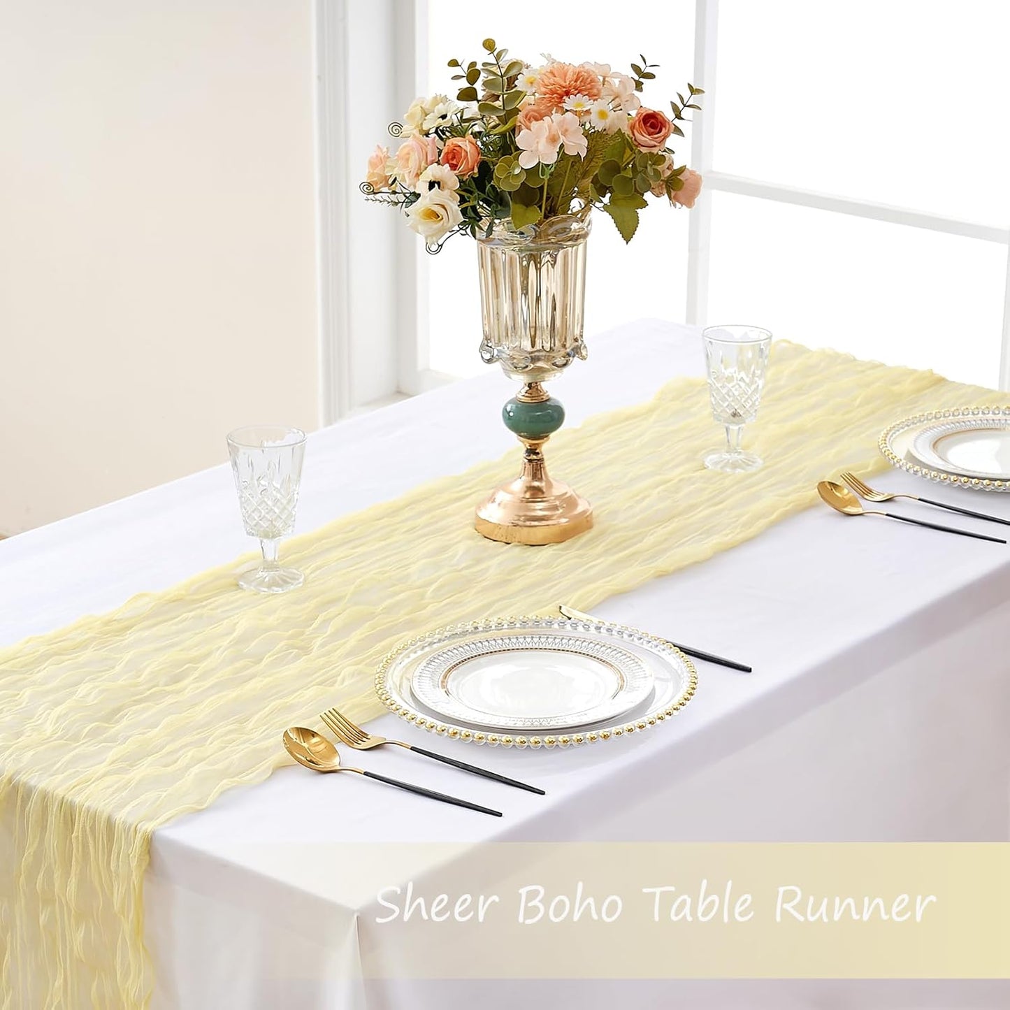 Yellow Cheesecloth Table Runner Summer Halloween Christmas 10Ft Cheese Cloth Rustic Gauze Boho Table Runner for Baby Shower Wedding Bridal Decor