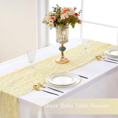 Yellow Cheesecloth Table Runner Summer Halloween Christmas 10Ft Cheese Cloth Rustic Gauze Boho Table Runner for Baby Shower Wedding Bridal Decor