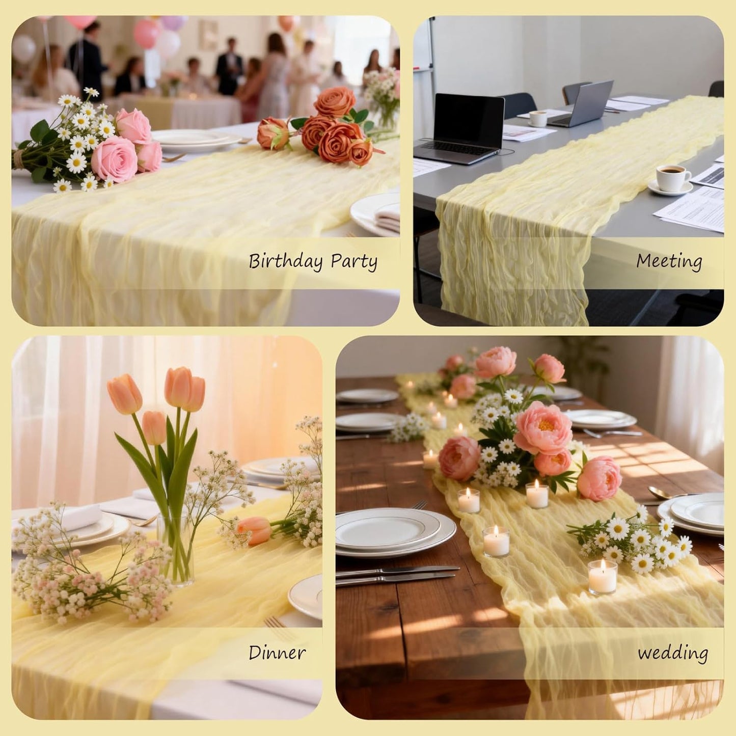 Yellow Cheesecloth Table Runner Summer Halloween Christmas 10Ft Cheese Cloth Rustic Gauze Boho Table Runner for Baby Shower Wedding Bridal Decor