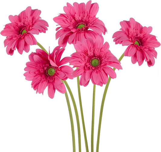 Yellow Gerbera Daisy Artificial Flowers – Real Touch Latex Silk Daisy Flowers 5PCS, 26.7" Long Stem Artificial Flowers for Summer Centerpieces, Home Decor Indoor, or Fake Wildflower Displays