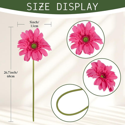 Yellow Gerbera Daisy Artificial Flowers – Real Touch Latex Silk Daisy Flowers 5PCS, 26.7" Long Stem Artificial Flowers for Summer Centerpieces, Home Decor Indoor, or Fake Wildflower Displays