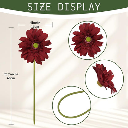 Yellow Gerbera Daisy Artificial Flowers – Real Touch Latex Silk Daisy Flowers 5PCS, 26.7" Long Stem Artificial Flowers for Summer Centerpieces, Home Decor Indoor, or Fake Wildflower Displays