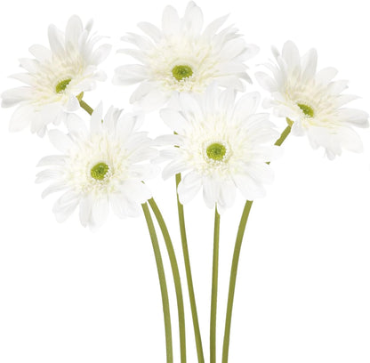 Yellow Gerbera Daisy Artificial Flowers – Real Touch Latex Silk Daisy Flowers 5PCS, 26.7" Long Stem Artificial Flowers for Summer Centerpieces, Home Decor Indoor, or Fake Wildflower Displays