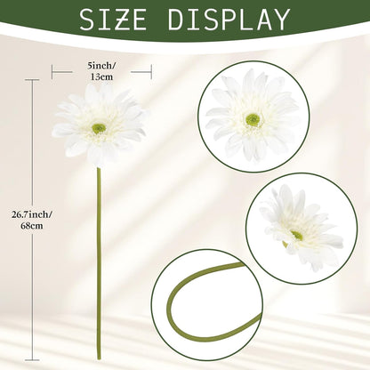 Yellow Gerbera Daisy Artificial Flowers – Real Touch Latex Silk Daisy Flowers 5PCS, 26.7" Long Stem Artificial Flowers for Summer Centerpieces, Home Decor Indoor, or Fake Wildflower Displays