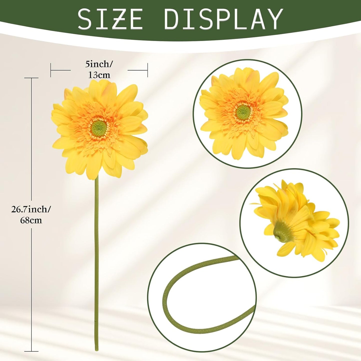 Yellow Gerbera Daisy Artificial Flowers – Real Touch Latex Silk Daisy Flowers 5PCS, 26.7" Long Stem Artificial Flowers for Summer Centerpieces, Home Decor Indoor, or Fake Wildflower Displays