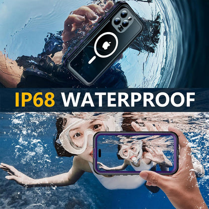 for iPhone 14 Pro Case Waterproof, [Built-in Screen Protector & Camera Protector][Compatible with MagSafe][Full Body Shockproof][IP68 Waterproof][Dustproof] Phone Case 6.1" Purple/Clear