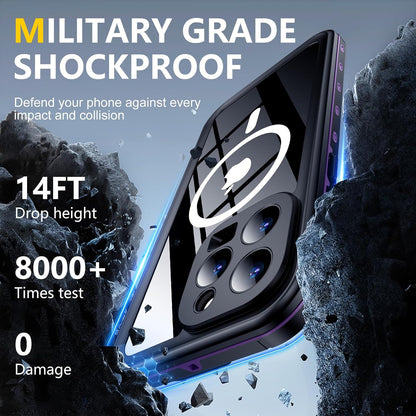 for iPhone 14 Pro Case Waterproof, [Built-in Screen Protector & Camera Protector][Compatible with MagSafe][Full Body Shockproof][IP68 Waterproof][Dustproof] Phone Case 6.1" Purple/Clear