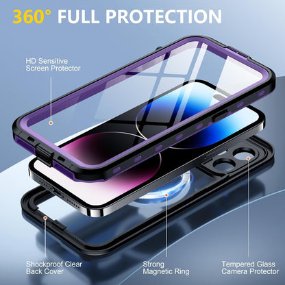 for iPhone 14 Pro Case Waterproof, [Built-in Screen Protector & Camera Protector][Compatible with MagSafe][Full Body Shockproof][IP68 Waterproof][Dustproof] Phone Case 6.1" Purple/Clear