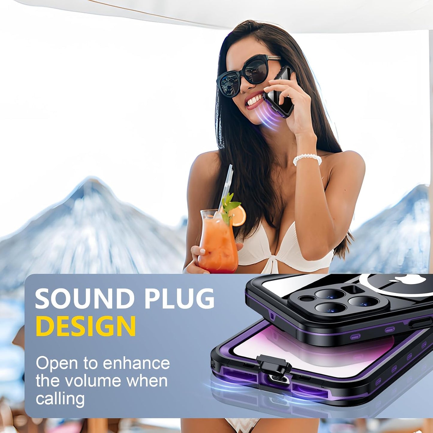 for iPhone 14 Pro Case Waterproof, [Built-in Screen Protector & Camera Protector][Compatible with MagSafe][Full Body Shockproof][IP68 Waterproof][Dustproof] Phone Case 6.1" Purple/Clear