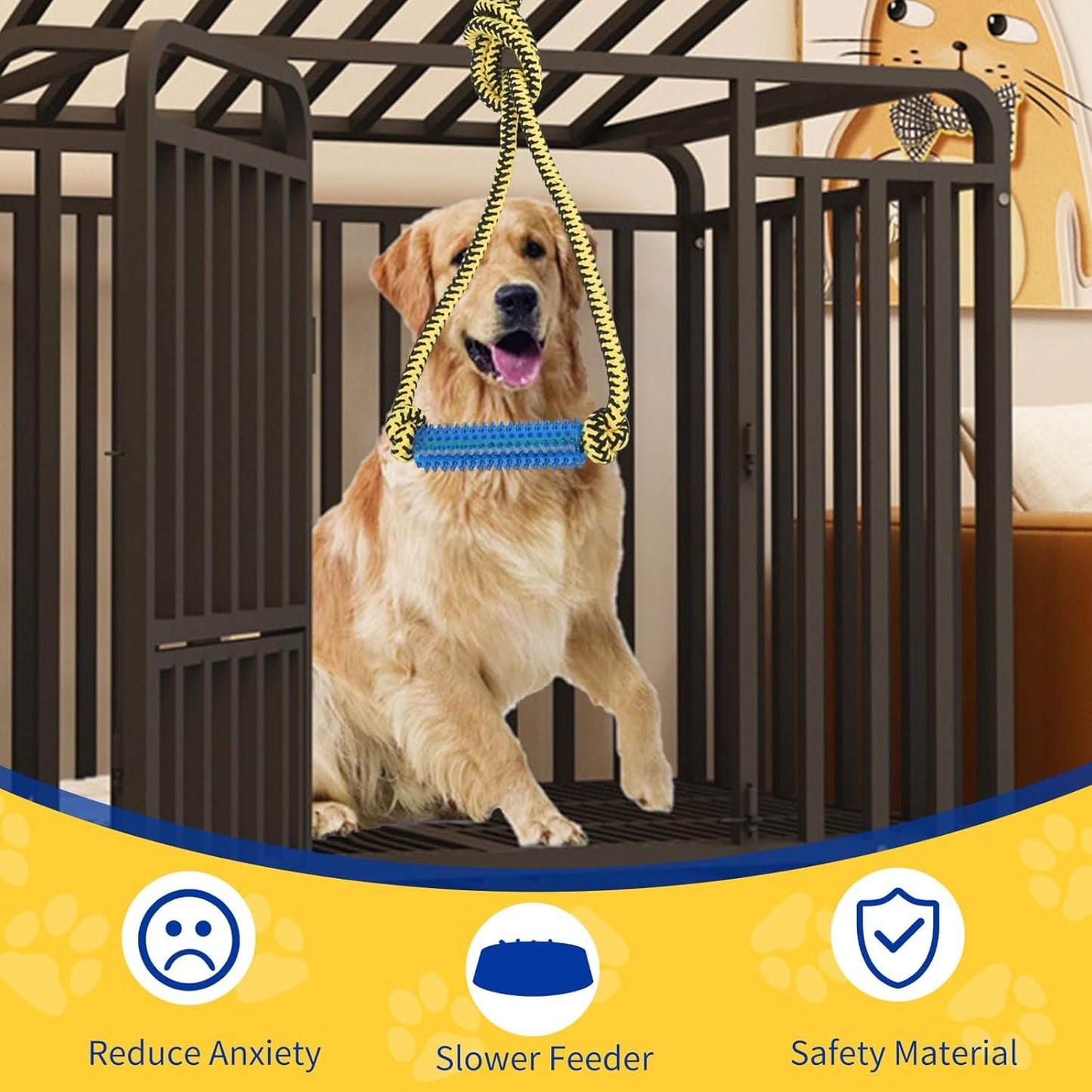 Interactive Dog Toys，Crate Training Aids for Puppies，Yellow | Puppy Teething Toys,Peanut Butter Dog Food Treat Dispenser Toys