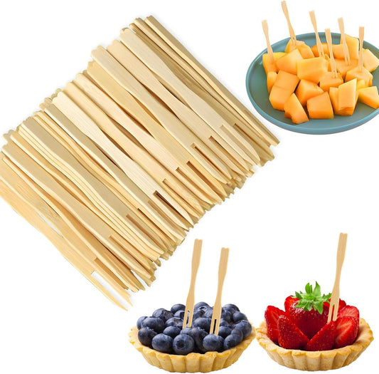 700 Pcs Bamboo Appetizer Forks, Mini Toothpicks for Appetizers, 3.5 Inch Picks Bamboo Forks, Wooden Forks Food Picks for Cocktail Parties, Party, Fruits, Charcuterie Accessories