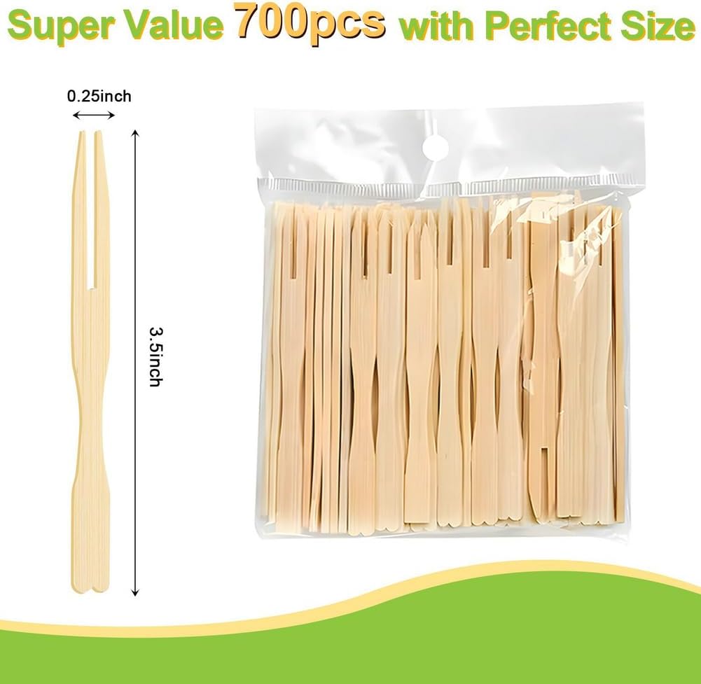 700 Pcs Bamboo Appetizer Forks, Mini Toothpicks for Appetizers, 3.5 Inch Picks Bamboo Forks, Wooden Forks Food Picks for Cocktail Parties, Party, Fruits, Charcuterie Accessories