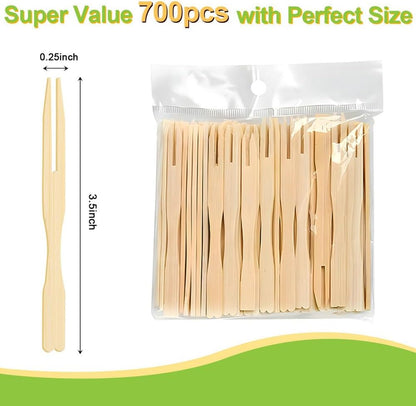 700 Pcs Bamboo Appetizer Forks, Mini Toothpicks for Appetizers, 3.5 Inch Picks Bamboo Forks, Wooden Forks Food Picks for Cocktail Parties, Party, Fruits, Charcuterie Accessories