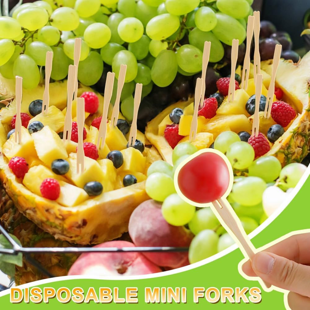 700 Pcs Bamboo Appetizer Forks, Mini Toothpicks for Appetizers, 3.5 Inch Picks Bamboo Forks, Wooden Forks Food Picks for Cocktail Parties, Party, Fruits, Charcuterie Accessories