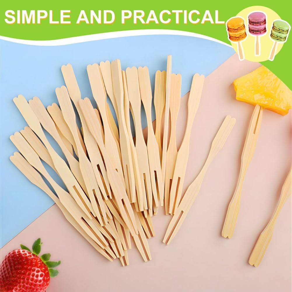 700 Pcs Bamboo Appetizer Forks, Mini Toothpicks for Appetizers, 3.5 Inch Picks Bamboo Forks, Wooden Forks Food Picks for Cocktail Parties, Party, Fruits, Charcuterie Accessories