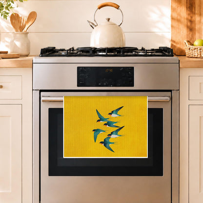 Yellow Swallow Bird Kitchen Dish Towels, Gifts for Bird Lovers Watchers, Modern Japanese Art Inspired Swallow Decorative Hand Towels for Kitchen Bathroom, 16x24 Inch