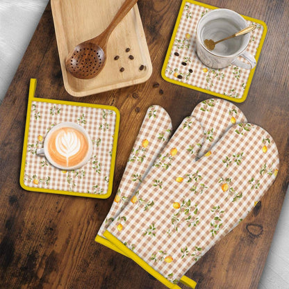 Lemon Oven Mitts and Pot Holders Sets of 4 Heat Resistant Lemon Gloves Gifts for Women 4pcs Oven Gloves Hot Pads for Kitchen Baking Cooking Grilling
