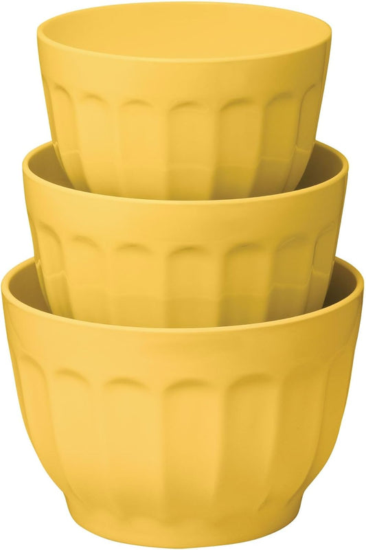 UP 3-Piece Latte Style Melamine Mixing Bowl Set with Non-Slip Base, Multi-Purpose Nesting Prep and Serve Bowls for Cooking and Baking, Yellow