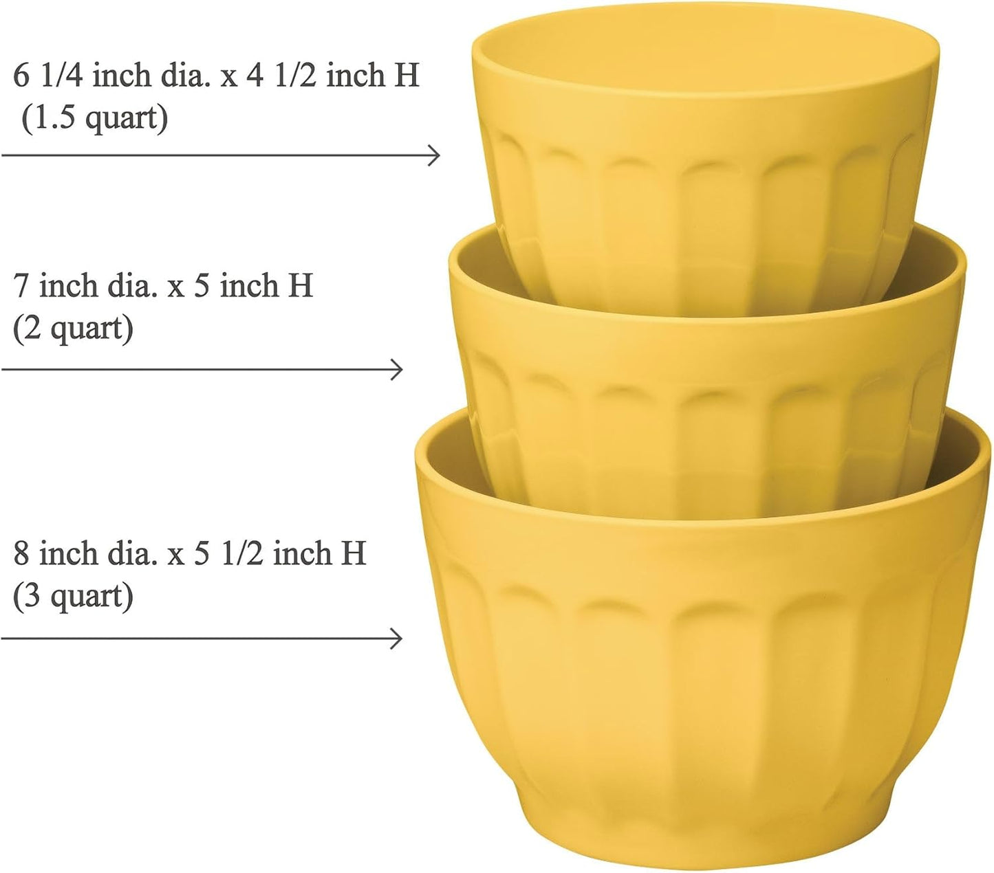 UP 3-Piece Latte Style Melamine Mixing Bowl Set with Non-Slip Base, Multi-Purpose Nesting Prep and Serve Bowls for Cooking and Baking, Yellow