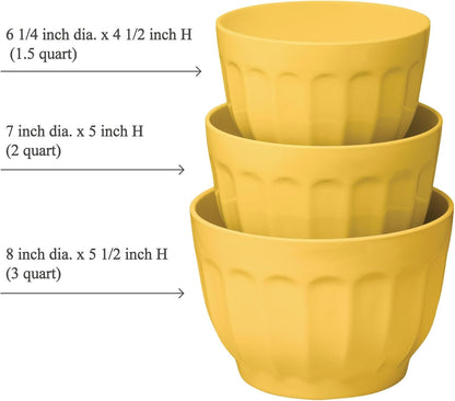 UP 3-Piece Latte Style Melamine Mixing Bowl Set with Non-Slip Base, Multi-Purpose Nesting Prep and Serve Bowls for Cooking and Baking, Yellow