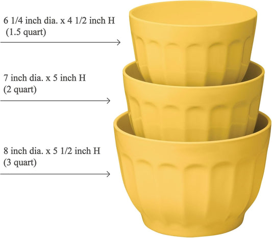 UP 3-Piece Latte Style Melamine Mixing Bowl Set with Non-Slip Base, Multi-Purpose Nesting Prep and Serve Bowls for Cooking and Baking, Yellow