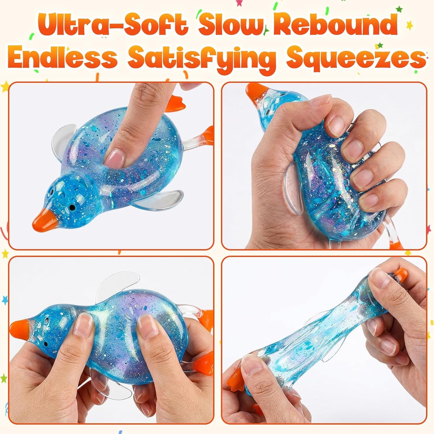 Cute Duck Squishy Sugar Stress Ball, Glitter Soft Squishy Duck Relief Stress Balls Ultra Soft Moldable Slow Rise Relaxing Fidget Stress for Anxiety Relief (Yellow)