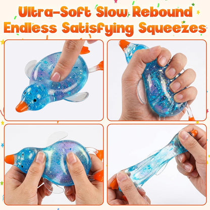 Cute Duck Squishy Sugar Stress Ball, Glitter Soft Squishy Duck Relief Stress Balls Ultra Soft Moldable Slow Rise Relaxing Fidget Stress for Anxiety Relief (Yellow)