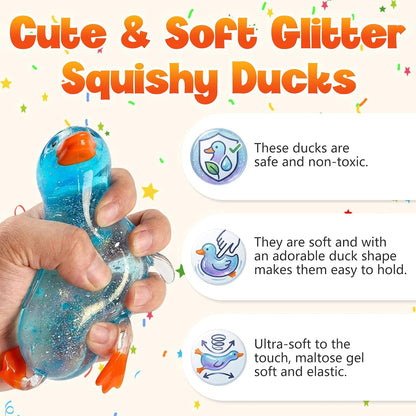 Cute Duck Squishy Sugar Stress Ball, Glitter Soft Squishy Duck Relief Stress Balls Ultra Soft Moldable Slow Rise Relaxing Fidget Stress for Anxiety Relief (Yellow)